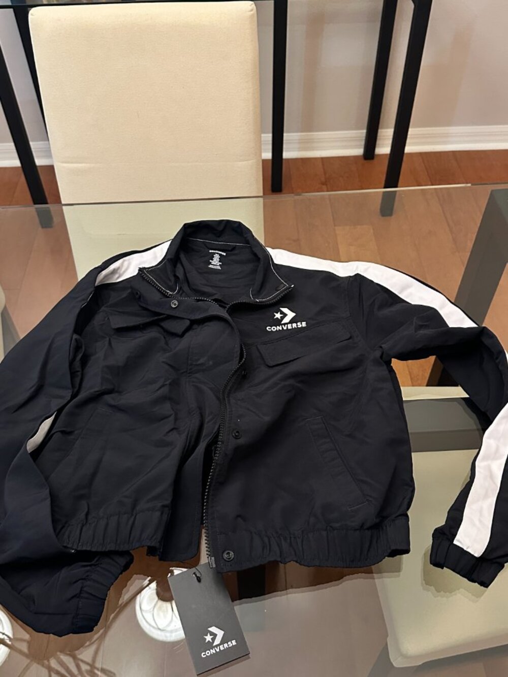 Converse warm up Cropped Jacket Women's Size S Black White